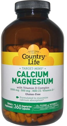 Calcium Magnesium, with Vitamin D Complex, 360 Veggie Caps by Country Life-Vitaminer, Kosttillskott, Mineraler