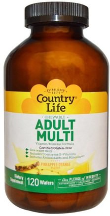 Adult Multi, Chewable, Pineapple-Orange Flavor, 120 Wafers by Country Life-Vitaminer, Multivitaminer