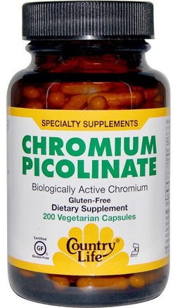 Chromium Picolinate, 200 Veggie Caps by Country Life-Kosttillskott, Mineraler, Krompikolinat