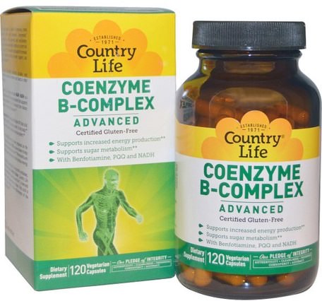 Coenzyme B-Complex, Advanced, 120 Vegetarian Capsules by Country Life-Vitaminer, Vitamin B-Komplex, Koenzymerat B-Komplex