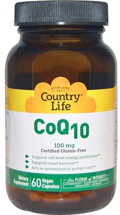 CoQ10, 100 mg, 60 Vegan Caps by Country Life-Kosttillskott, Koenzym Q10, Coq10