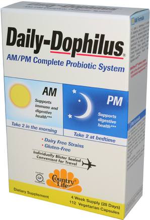 Daily-Dophilus, AM/PM Complete Probiotic System, 112 Veggie Caps by Country Life-Kosttillskott, Probiotika