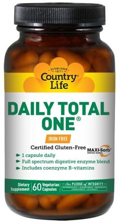 Daily Total One, Iron-Free, 60 Veggie Caps by Country Life-Vitaminer, Multivitaminer
