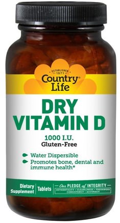 Dry Vitamin D, 1000 IU, 100 Tablets by Country Life-Vitaminer, Vitamin D3