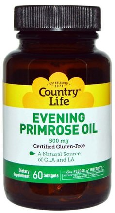 Evening Primrose Oil, 500 mg, 60 Softgels by Country Life-Kosttillskott, Efa Omega 3 6 9 (Epa Dha), Kvicksilverolja, Mjölkgeler För Kvälls Primrosolja