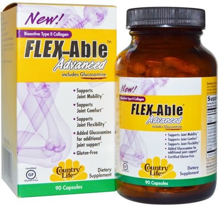 Flex Able Advanced, Includes Glucosamine, Bioactive Type II Collagen, 90 Capsules by Country Life-Kosttillskott, Glukosamin