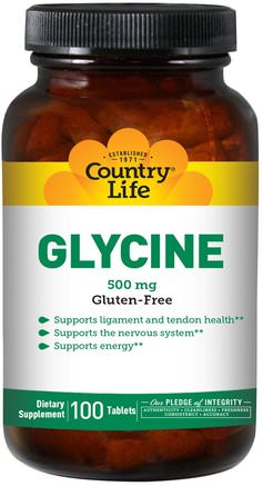 Glycine, 500 mg, 100 Tablets by Country Life-Kosttillskott, Aminosyror, L Glycin