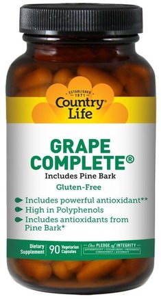 Grape Complete, Includes Pine Bark, 90 Veggie Caps by Country Life-Kosttillskott, Antioxidanter, Druvfrö Extrakt, Druv Extrakt