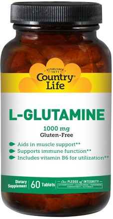 L-Glutamine, 1000 mg, 60 Tablets by Country Life-Kosttillskott, Aminosyror, L Glutamin