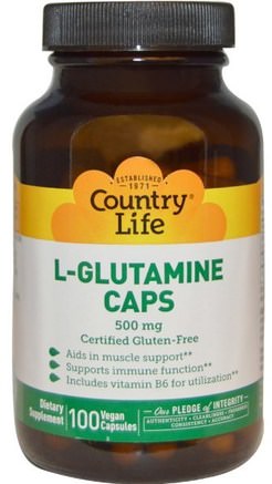 L-Glutamine Caps, 500 mg, 100 Vegan Caps by Country Life-Kosttillskott, Aminosyror, L Glutamin, L-Glutaminhylsor