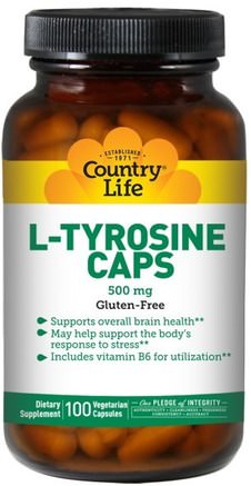 L-Tyrosine Caps, 500 mg, 100 Veggie Caps by Country Life-Kosttillskott, Aminosyror, L Tyrosin