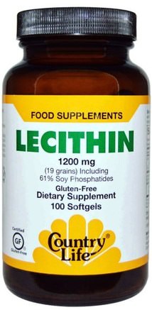 Lecithin, 1200 mg, 100 Softgels by Country Life-Kosttillskott, Lecitin