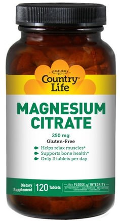 Magnesium Citrate, 250 mg, 120 Tablets by Country Life-Kosttillskott, Mineraler, Magnesiumcitrat