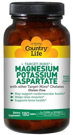 Magnesium Potassium Aspartate, 180 Tablets by Country Life-Kosttillskott, Mineraler, Magnesiumaspartat