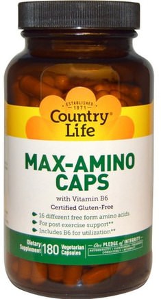 Max-Amino Caps, with Vitamin B-6, 180 Veggie Caps by Country Life-Kosttillskott, Aminosyror, L Serin