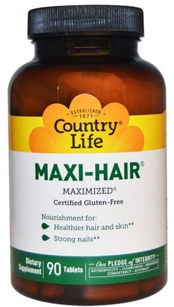 Maxi-Hair, 90 Tablets by Country Life-Hälsa, Kvinnor, Hårtillskott, Nageltillskott, Hudtillskott, Bad, Skönhet, Hårförtunning Och Återväxt