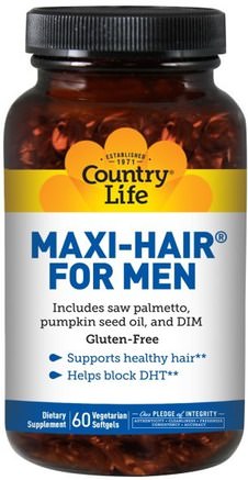 Maxi Hair for Men, 60 Softgels by Country Life-Hälsa, Män, Kvinnor, Hårtillskott, Nageltillskott, Hudtillskott