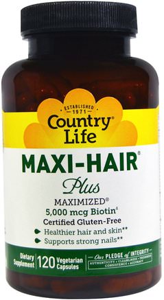 Maxi Hair Plus, 120 Veggie Caps by Country Life-Vitaminer, Vitamin B, Biotin, Hälsa, Kvinnor, Hud