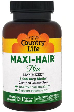 Maxi Hair Plus, 5.000 mcg, 120 Veggie Caps by Country Life-Vitaminer, Vitamin B, Biotin