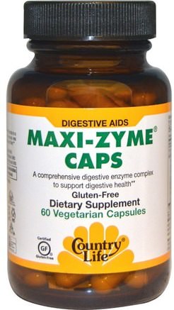 Maxi-Zyme Caps, 60 Vegetarian Capsules by Country Life-Kosttillskott, Enzymer, Laktas