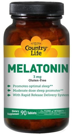 Melatonin, 3 mg, 90 Tablets by Country Life-Tillskott, Melatonin 3 Mg