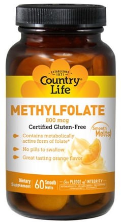 Methylfolate, Orange Flavor, 800 mcg, 60 Smooth Melts by Country Life-Vitaminer