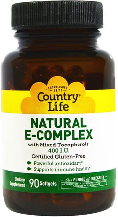 Natural E-Complex, with Mixed Tocopherols, 400 IU, 90 Softgels by Country Life-Vitaminer, Vitamin E Tocotrienoler