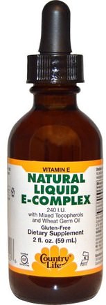 Natural Liquid E-Complex, 240 IU, 2 fl oz (59 ml) by Country Life-Vitaminer, Vitamin E-Vätska