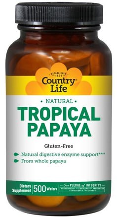 Natural, Tropical Papaya, 500 Wafers by Country Life-Kosttillskott, Enzymer, Papaya Papain
