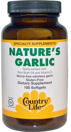Natures Garlic, 180 Softgels by Country Life-Kosttillskott, Antibiotika, Vitlökolja