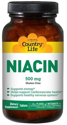 Niacin, 500 mg, 90 Tablets by Country Life-Vitaminer, Vitamin B, Vitamin B3, Vitamin B3 - Niacin