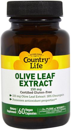 Olive Leaf Extract, 150 mg, 60 Veggie Caps by Country Life-Hälsa, Kall Influensa Och Viral, Olivblad