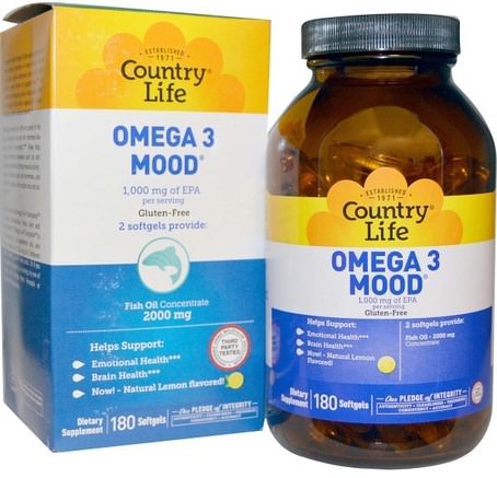 Omega 3 Mood, Natural Lemon Flavored, 180 Softgels by Country Life-Kosttillskott, Efa Omega 3 6 9 (Epa Dha), Fiskolja, Hälsa, Humör
