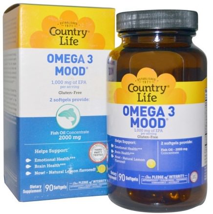 Omega 3 Mood, Natural Lemon Flavored, 90 Softgels by Country Life-Hälsa, Anti Stress, Kosttillskott, Efa Omega 3 6 9 (Epa Dha), Epa