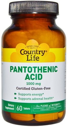 Pantothenic Acid, 1000 mg, 60 Tablets by Country Life-Vitaminer, Vitamin B5 - Pantotensyra