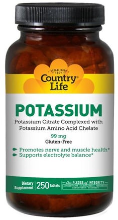 Potassium, 99 mg, 250 Tablets by Country Life-Kosttillskott, Mineraler, Kalium