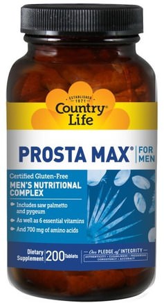 Prosta Max, for Men, 200 Tablets by Country Life-Hälsa, Kolesterolstöd, Kolestatin, Män, Prostata