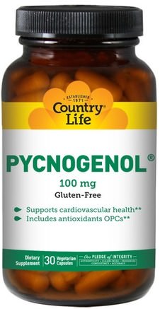 Pycnogenol, 100 mg, 30 Veggie Caps by Country Life-Kosttillskott, Pyknogenol