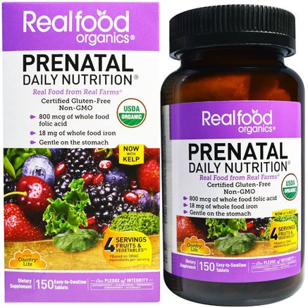 Realfood Organics, Prenatal, Daily Nutrition, 150 Tablets by Country Life-Vitaminer, Prenatala Multivitaminer