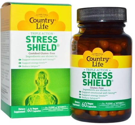 Stress Shield, Triple Action, 60 Vegan Caps by Country Life-Hälsa, Anti Stress, Kosttillskott, 5-Htp