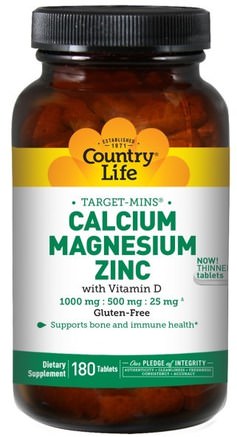 Target-Mins, Calcium Magnesium Zinc, 180 Tablets by Country Life-Kosttillskott, Mineraler, Kalcium Och Magnesium