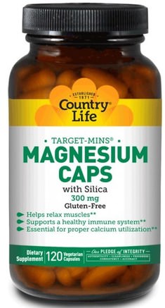 Target-Mins, Magnesium Caps, 300 mg, 120 Vegetarian Capsules by Country Life-Kosttillskott, Mineraler, Magnesium