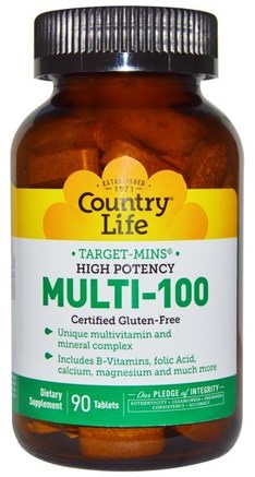 Target-Mins, Multi-100, High Potency, 90 Tablets by Country Life-Vitaminer, Multivitaminer