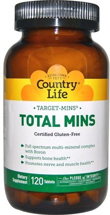 Target-Mins, Total Mins, 120 Tablets by Country Life-Kosttillskott, Mineraler, Flera Mineraler