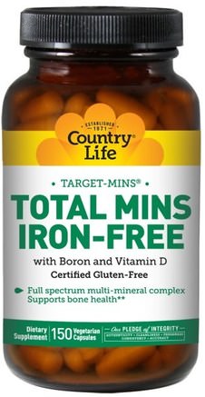 Total Mins Iron-Free, 150 Veggie Caps by Country Life-Kosttillskott, Mineraler