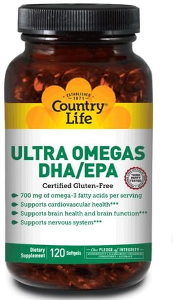 Ultra Omegas DHA / EPA, 120 Softgels by Country Life-Kosttillskott, Efa Omega 3 6 9 (Epa Dha), Dha, Epa, Fiskolja