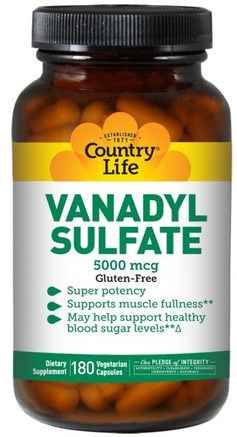 Vanadyl Sulfate, 180 Vegan Caps by Country Life-Kosttillskott, Vanadylsulfatvanadium