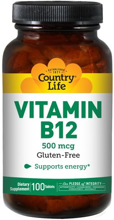 Vitamin B12, 500 mcg, 100 Tablets by Country Life-Vitaminer, Vitamin B12, Vitamin B12 - Cyanokobalamin