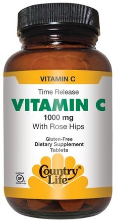Vitamin C, with Rose Hips, 1000 mg, 250 Tablets by Country Life-Vitaminer, Rosa Höfter