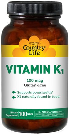 Vitamin K1, 100 mcg, 100 Tablets by Country Life-Vitaminer, Vitamin K